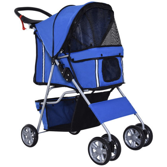 Dog stroller, dog buggy, pet stroller, jogger trailer for dogs, blue, foldable & lightweight, ideal for outings