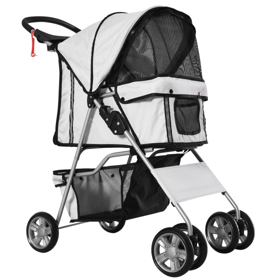 Dog stroller, dog buggy, silver pet stroller, jogger trailer, easily foldable for on the go & travel - White