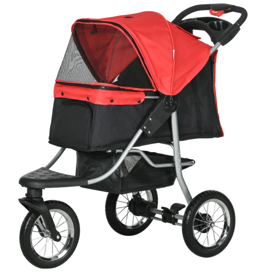 Dog stroller, dog buggy, cat buggy, foldable pet stroller with 3 wheels for dogs & cats, Oxford Red Black, 109.5 x 54.5 x 106.5 cm - Red