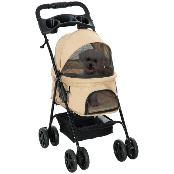 Dog stroller, dog buggy, folding function, pet stroller for small dogs and cats, Oxford Khaki 67x45x96cm