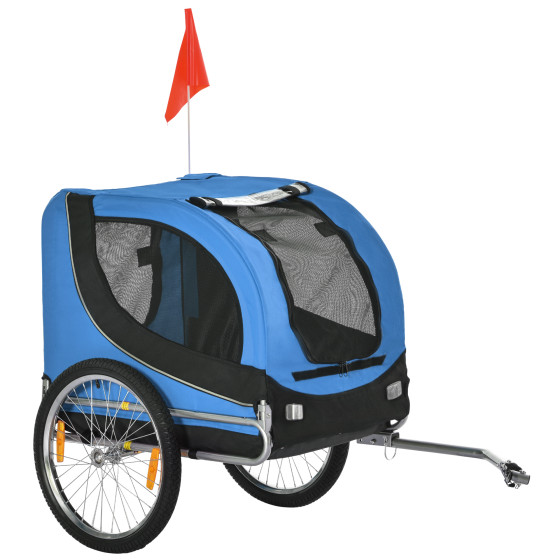 Dog trailer, bicycle trailer, dog transporter, dog bicycle trailer, blue+black, 130x73x90cm