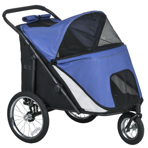 Dog trailer, bicycle trailer, dog transporter, dog bicycle trailer, blue+black, 130x73x90cm